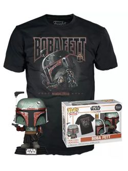 Funko Pop - Tee - Set Figurine et T-Shirt - Star Wars Mandalorian Boba Fett